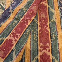 Traditional Damask Stripe Woven Upholstery Fabric Remnant 56 x 40″ Burgundy Blue