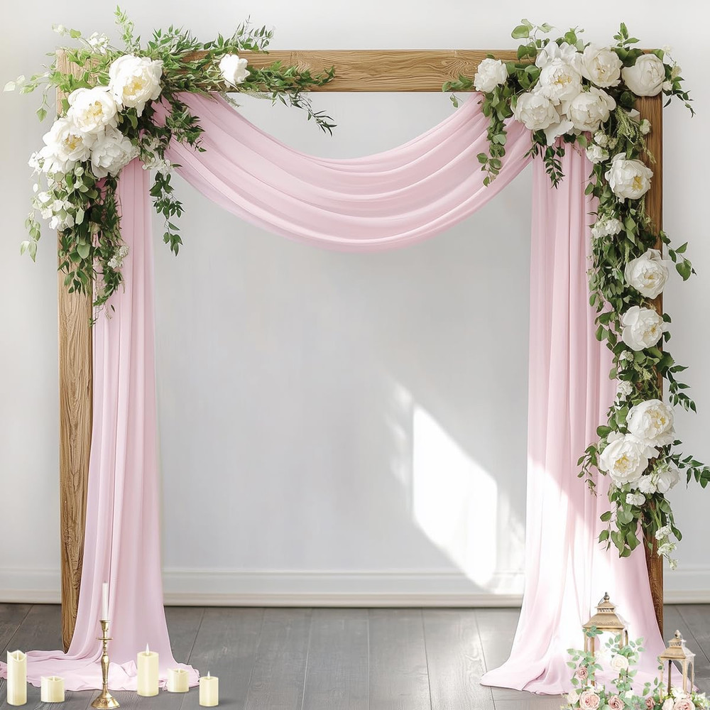 Wedding Arch Draping Fabric 1 Panel 29″ x 19Ft Blush Pink Sheer Chiffon Curtain
