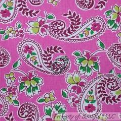 BonEful Fabric FQ Cotton VTG DECOR Pink Bright White Green L Paisley Flower Girl