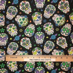 Candy Skulls 100% light weight COTTON FABRIC by yard – Purple MOO-109821
