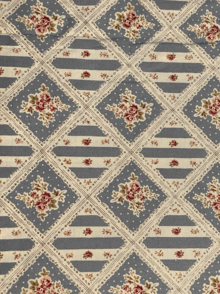 Vintage Cotton Fabric Tudor Rose by Fabri-Quilt Blue One Yard