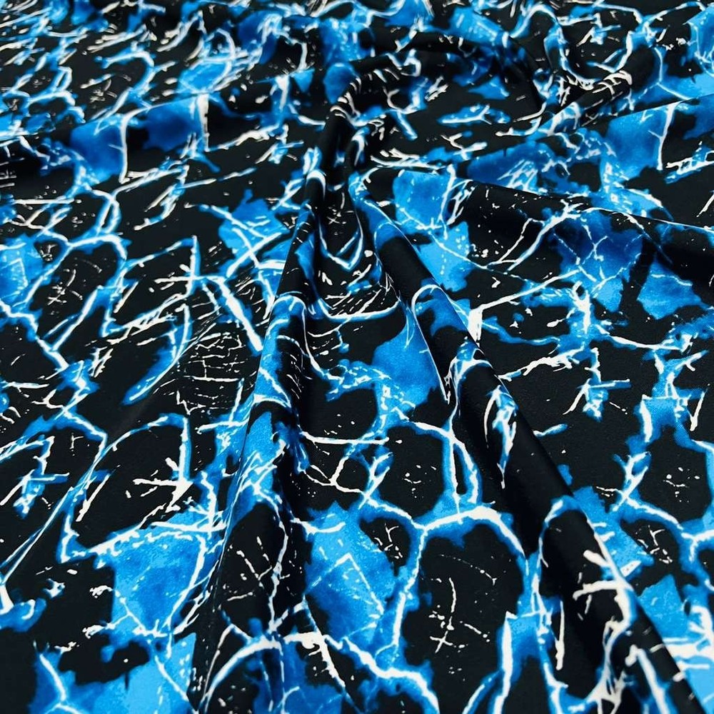Abstract Neon Blue Thunders print Spandex Fabric 4-way Stretch Swimwear By Yard