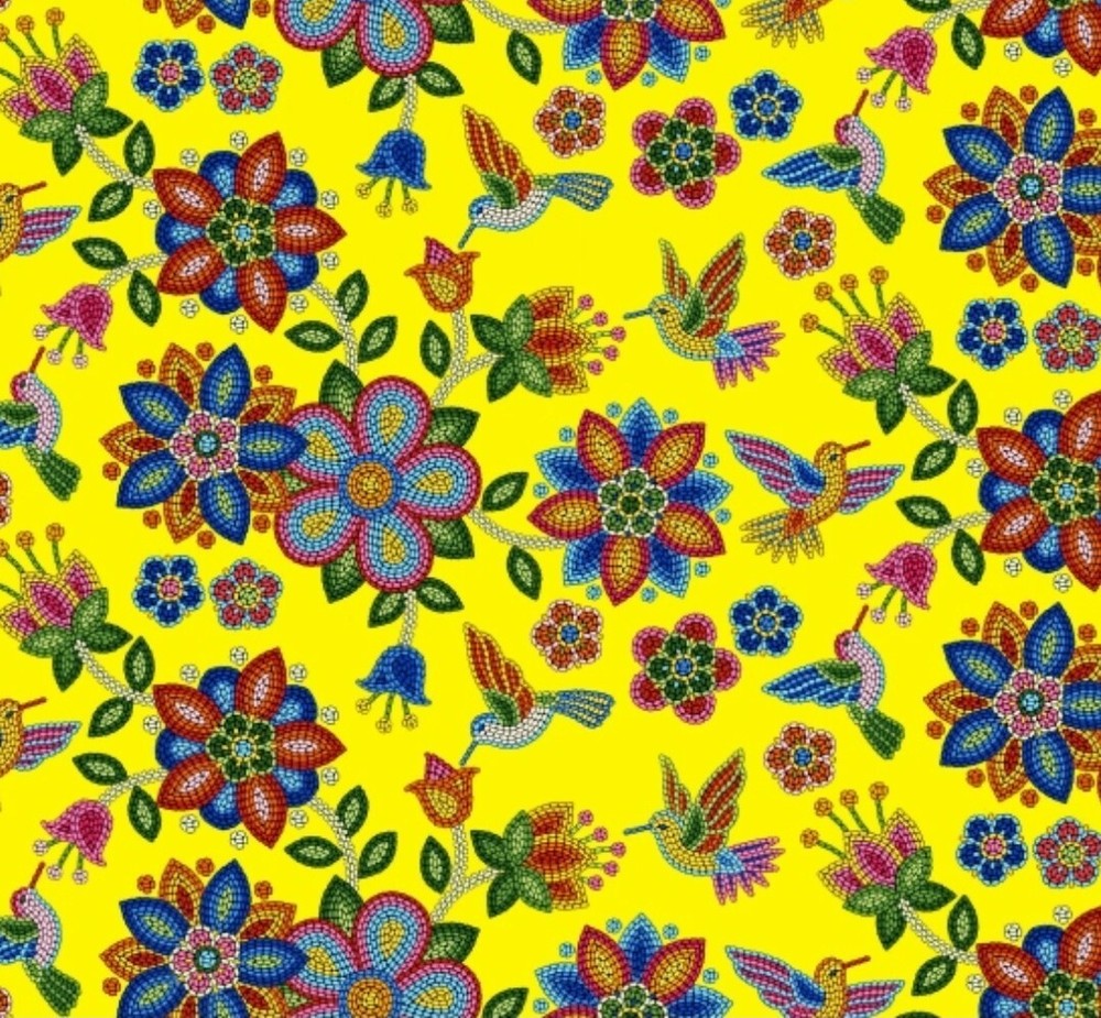 Elizabeth Studio Tucson Yellow Hummingbird Flower Quilt Fabric by the Yard