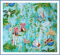 BonEful Fabric FQ Cotton Blue Red Tropical Island Palm Tree Flower Surf Bike Kid