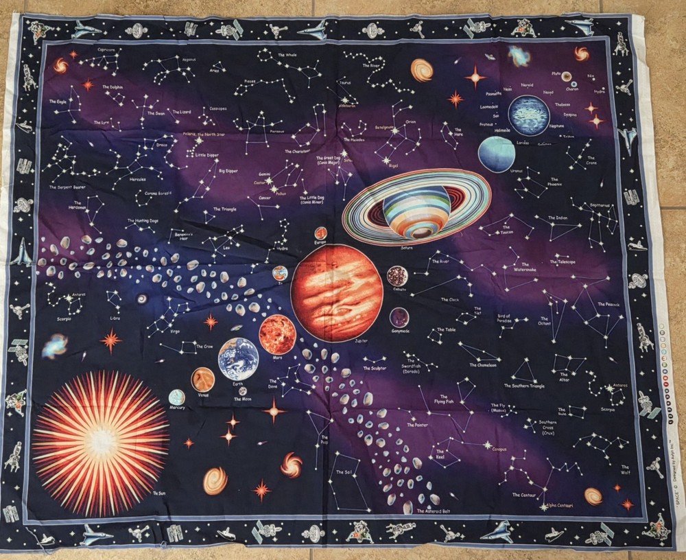 SPACE Cotton Fabric Panel Wall Hanging Quilt Avlyn Planets Solar System Science