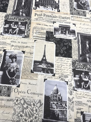Vintage Paris Photos Eiffel Tower Newspaper Cotton Fabric BTHY #48