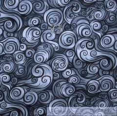 BonEful FABRIC FQ Cotton Quilt Black Gray White Scroll Swirl Dark Night Sky Sale