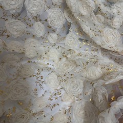 3D Embroidered Plate Rose Mesh Gauze Lace Fabric DIY Sewing Wedding Suit Cloth,