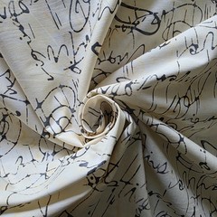 Bold Signature in Gray on Beige Batik Cotton Shirting – for Shirting/Quilting!