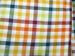 Linen Fabric; cheery bright check pattern, multi-color; 57″ wide; many uses!