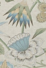 Thibaut/Anna French Curtain Fabric ‘CLEO’ 3.7 METRES SKY BLUE/GREEN FLAX – Linen