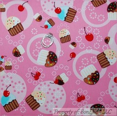 BonEful Fabric FQ Cotton Quilt Pink White Girl Red Birthday Cupcake Cherry Dot S