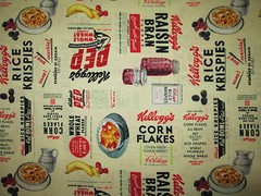 Vintage Kelloggs Cereal Corn Flakes Blue Snacks Food Cotton Fabric FQ