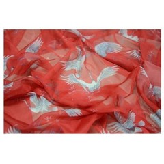 Crane Printed Chiffon Fabric Chinese Costume Chirpaur Upholstery Cloth Cambric