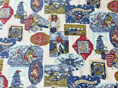 New Vtg Waverly Bonded Cotton Fabric Americana Patriotic Military History 9.5 Yd