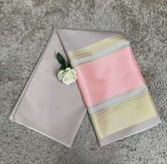 Thai Silk Cotton Blend Fabric Gray Pink Gold Brocade 100x180cm Handmade New