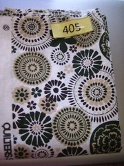 Green, Beige, black medallions on white; (#405) cotton quilt fabric 1 yard