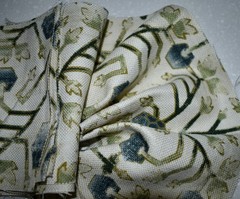 Zak+Fox KHOTAN — Indigo & Green Cotton/Linen Print Fabric LOT 16 LARGE REMNANTS