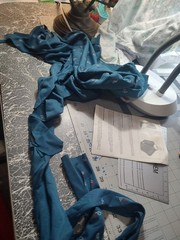 Vintage Loomskill Inc. Printed Teal Knit Fabic 1 1/2 yard x 58″ + Cut scraps