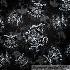 BonEful Fabric FQ Cotton Quilt Black Gray White B&W US Skull Cross Bone Skeleton
