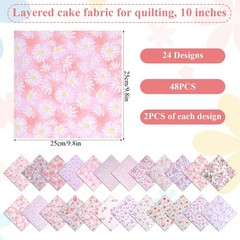 10 x 10 Inches Pink Floral Cotton Fabric Precut Quilting Patchwork for DIY Craft