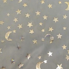 Silver stars and moon on Light Blue stretch Silky Spandex 1yd 12″ x 48