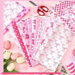 20 PCS 10×10 Inch Pink Bow Quilting Fabric Squares Coquette Precuts Heart
