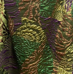 Green Copper Purple Jacquard Metallic Brocade Fabric 58” Width By The Yard