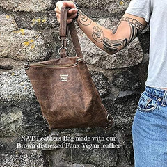 NAT Leathers | Brown Distressed 2 Tone Oily Faux Vegan Leather PU (Peta Approved