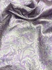 Paisley Print NON-STATIC Viscose Satin Feel Material Fabric BTY -Purple Gray