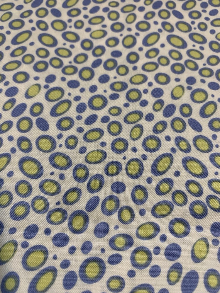 “Go Girl” Ovals & Polka Dots Fabric Remnant By Top Drawer Blue Green And White