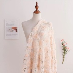 3D Embroidered Plate Rose Mesh Gauze Lace Fabric DIY Sewing Wedding Suit Cloth,