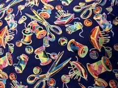 POP ART by Hoffman Sewing Theme Toss Buttons Pin Cushion on Blue BTFQ