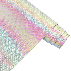 30X135Cm Holographic Crocodile Skin Vinyl, Iridescent White Alligator Faux Leath