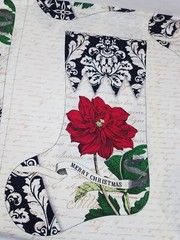 Joyeux Noel Red Poinsettia & White Magnolia Christmas Stockings Fabric Panel