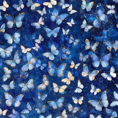 45″ Wide Magical Butterflies Fabric Blue Background 100% Cotton Digital Printed