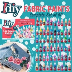 60 Vibrant Fabric Paints Set with Brushes and Stencils