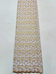 White Gold Voile Lace| Gold Floral Lace Embroidery| Sold by 5 Yards.