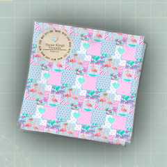 Flamingo Patchwork Pink Flowers Heart DBP 1 Yard Fabric Seamless Design 59×36