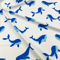 Spandex Fabric Whales White Print 4-way Stretch 60″ wide Swimsuit By the Yard