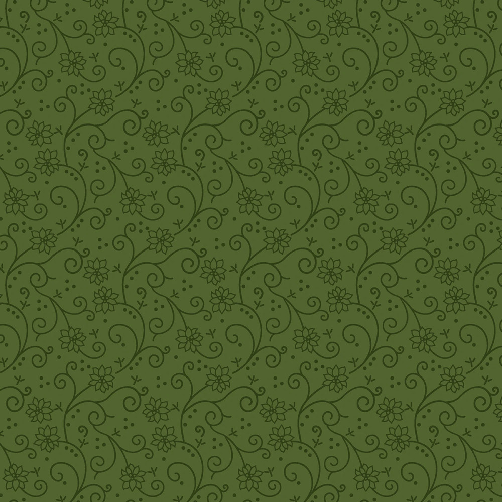 Swirling Vines, Hunter Green, Fabric, Peppermint & Pine, Marcus Fabrics R791913D