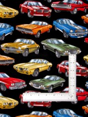 Muscle Cars Fabric 23″X44″ PIECE Car Maria Kalinowski Cotton by Benartex