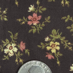 VTG Calico Ditsy Tiny Flowers Pink Cream Green On Brown Cotton Fabric BTY Granny