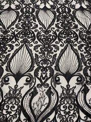 Black Beaded Lace Fabric on Mesh – Luxury Sequin Embroidered Fabric