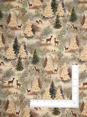 Christmas Deer Forest Trees Fabric By The Yard Glitter Accent Cotton Springs