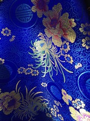 Kate ROYAL BLUE Floral Brocade Chinese Satin Fabric by the Yard – 10037