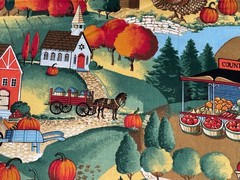 By 1/2 Yd VTG Harvest Village Farm Fall Scene Fabric by Joan Kessler ~ Concord