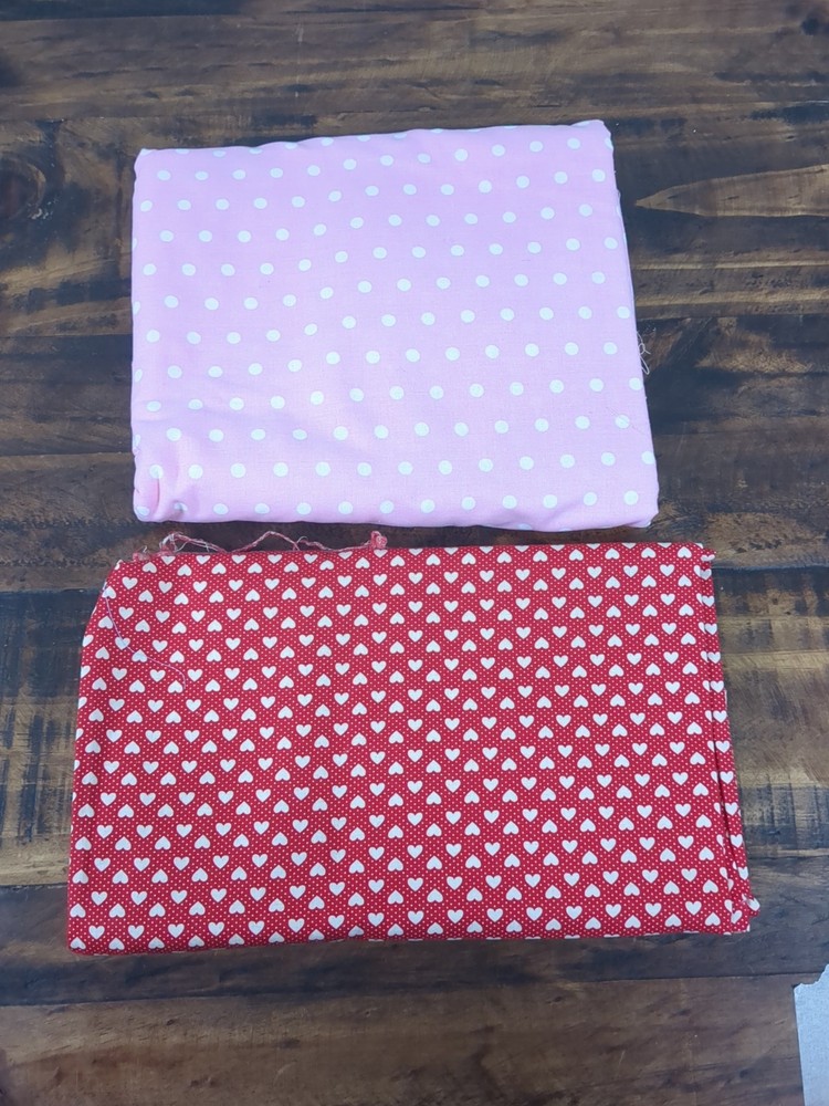 Lot of Fabric, pink with white polka dots, red with white hearts, 1lb 10lb