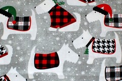 FACE MASKS*SCOTTIE DOGS WITH PLAID COATS/HATS ON GREY 100% COTTON FABRIC*BTY