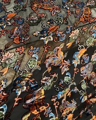 Floral Velvet Burnout Chiffon Fabric: Turquoise, Green, Orange – 45″ Wide